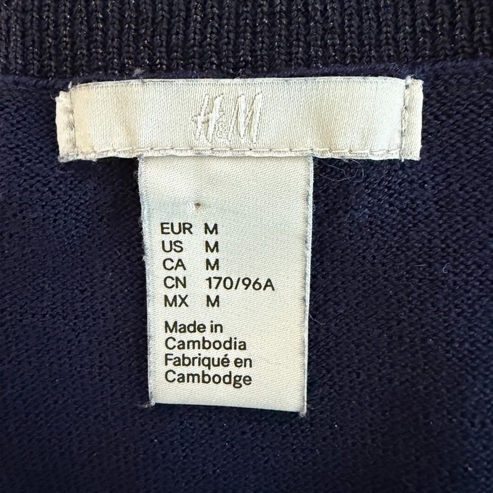 H&M Shimmer V-Neck Sweater Womens Size M Navy Blue Metallic Sparkle Knit Party - Picture 5 of 6